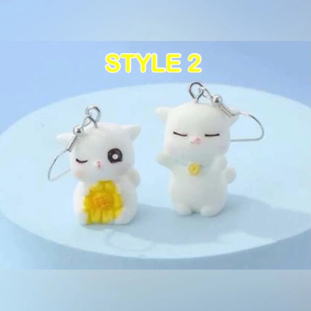 “Kawaii Kitties” Sleepy Sunflower Hug Cutesy Furry Kitten Cat Figurine Earrings